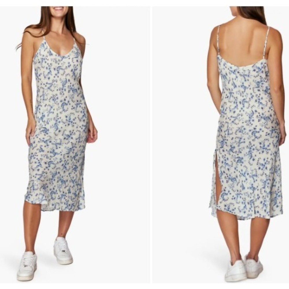 Spiritual Gangster Blue White Floral Paisley‎ Midi Slip Dress Women Large NWT